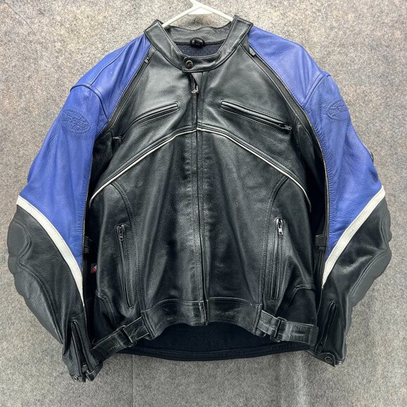 Joe Rocket Jacket Men Large Blue Black Leather Full Zip Superbike